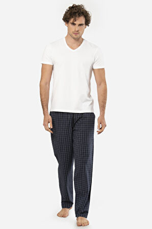 Cacharel V Yaka Kısa Kol T-shirt ve Cepli Ekoseli Alt Pijama Takım