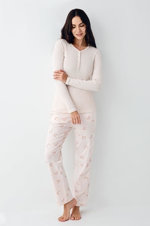 Kadın Toz Pembe Pijama Takım, Üst Kaşkorse Alt Pamuk modal