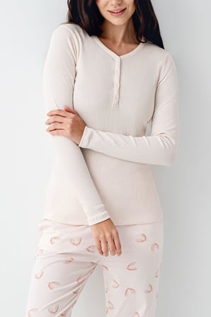 Kadın Toz Pembe Pijama Takım, Üst Kaşkorse Alt Pamuk modal
