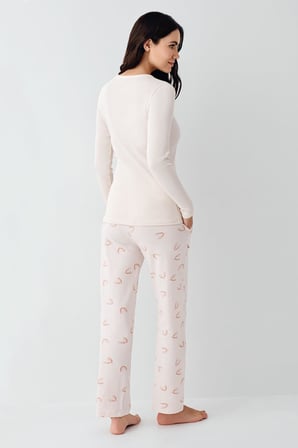 Kadın Toz Pembe Pijama Takım, Üst Kaşkorse Alt Pamuk modal