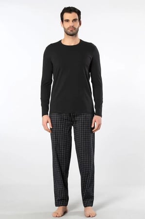 Cacharel Erkek Pijama Takım, Üst Penye Alt Poplin Kumaş, %95 Pamuk, %5 Elastan