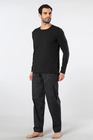 Cacharel Erkek Pijama Takım, Üst Penye Alt Poplin Kumaş, %95 Pamuk, %5 Elastan