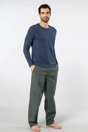 Cacharel Erkek Pijama Takım, Üst Penye Alt Poplin Kumaş, %95 Pamuk, %5 Elastan