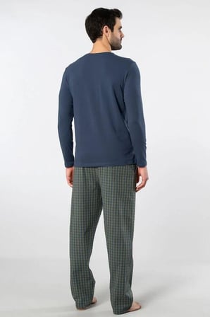 Cacharel Erkek Pijama Takım, Üst Penye Alt Poplin Kumaş, %95 Pamuk, %5 Elastan