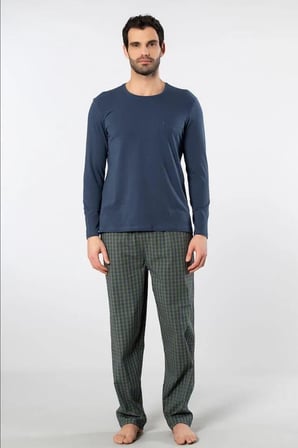Cacharel Erkek Pijama Takım, Üst Penye Alt Poplin Kumaş, %95 Pamuk, %5 Elastan