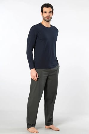 Cacharel Erkek Pijama Takım, Üst Penye Alt Poplin Kumaş, %95 Pamuk, %5 Elastan