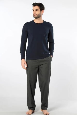 Cacharel Erkek Pijama Takım, Üst Penye Alt Poplin Kumaş, %95 Pamuk, %5 Elastan