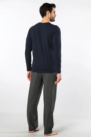 Cacharel Erkek Pijama Takım, Üst Penye Alt Poplin Kumaş, %95 Pamuk, %5 Elastan