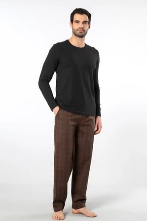 Cacharel Erkek Pijama Takım, Üst Penye Alt Poplin Kumaş, %95 Pamuk, %5 Elastan