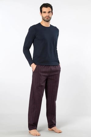 Cacharel Erkek Pijama Takım, Üst Penye Alt Poplin Kumaş, %95 Pamuk, %5 Elastan