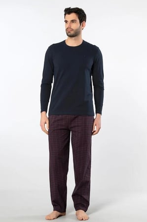 Cacharel Erkek Pijama Takım, Üst Penye Alt Poplin Kumaş, %95 Pamuk, %5 Elastan