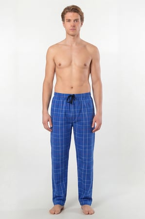 Erkek Ekoseli Dokuma Pijama Tek Alt, %95 Pamuk, %5 Elastan