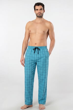 Erkek Ekoseli Dokuma Pijama Tek Alt, %95 Pamuk, %5 Elastan