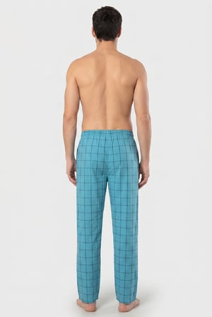 Erkek Ekoseli Dokuma Pijama Tek Alt, %95 Pamuk, %5 Elastan