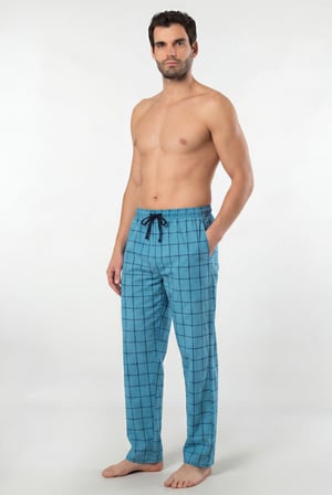 Erkek Ekoseli Dokuma Pijama Tek Alt, %95 Pamuk, %5 Elastan