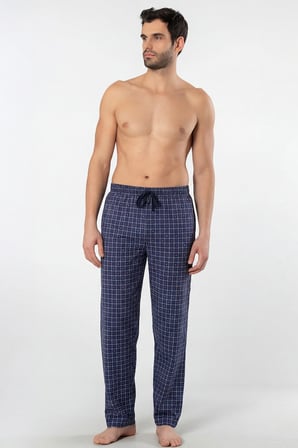 Erkek Ekoseli Dokuma Pijama Tek Alt, %95 Pamuk, %5 Elastan