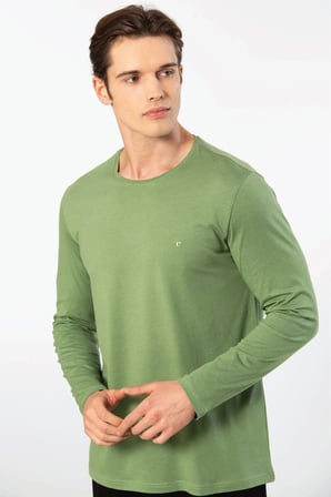 Cacharel Erkek %50 Modal, %50 Pamuk Bisiklet Yaka Uzunkol T-shirt