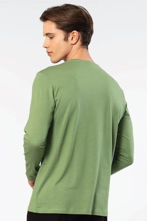 Cacharel Erkek %50 Modal, %50 Pamuk Bisiklet Yaka Uzunkol T-shirt