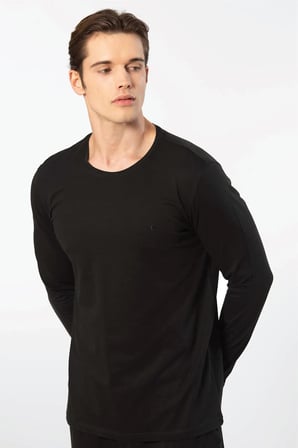 Cacharel Erkek %50 Modal, %50 Pamuk Bisiklet Yaka Uzunkol T-shirt