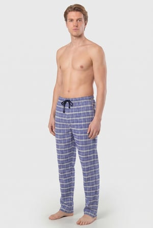 Erkek Ekoseli Dokuma Pijama Tek Alt, %95 Pamuk, %5 Elastan