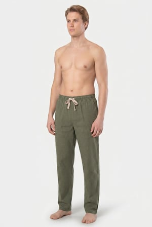 Erkek Ekoseli Dokuma Pijama Tek Alt, %95 Pamuk, %5 Elastan
