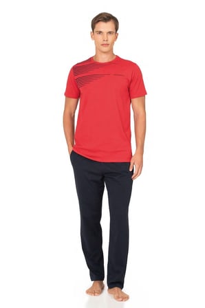 %100 Pamuk Penye Erkek Pijama Takım, Cep Detay