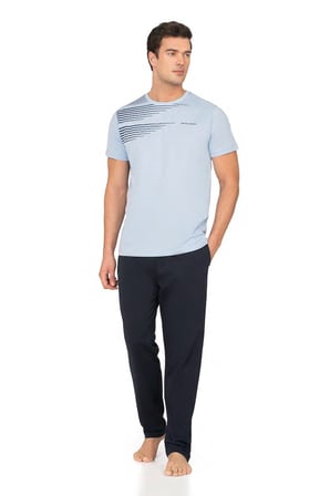 %100 Pamuk Penye Erkek Pijama Takım, Cep Detay
