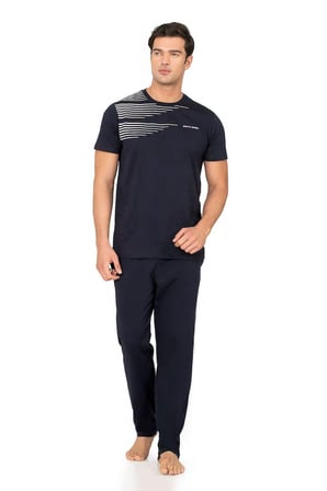%100 Pamuk Penye Erkek Pijama Takım, Cep Detay