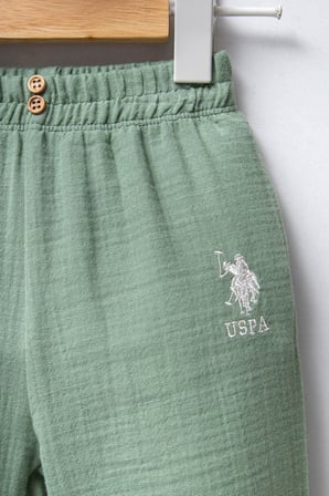 U.S. Polo Assn. Müslin Kumaş Dokuma Yeşil Kız Bebek Alt Üst Takım