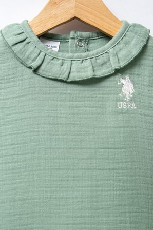 U.S. Polo Assn. Müslin Kumaş Dokuma Yeşil Kız Bebek Alt Üst Takım