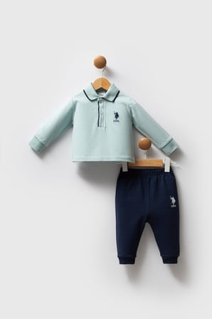 Erkek Bebek Polo Yaka Pike Kumaş Alt Üst Takım