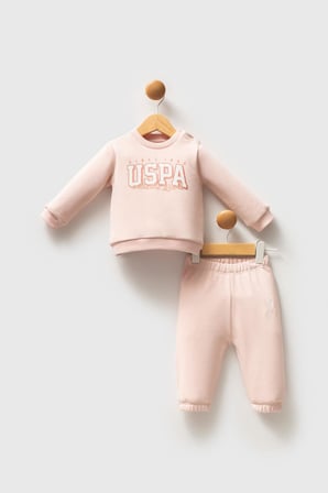 U.S. Polo Assn. Kız Bebek Pudra 3 İplik Alt Üst Takım 