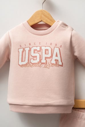 U.S. Polo Assn. Kız Bebek Pudra 3 İplik Alt Üst Takım 