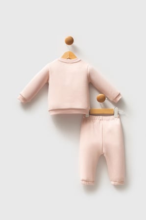 U.S. Polo Assn. Kız Bebek Pudra 3 İplik Alt Üst Takım 
