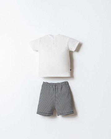 U.S. Polo Assn. Erkek Bebek Şort T-Shirt Takım %100 Pamuk Süprem Üst İnterlok Şort Çizgili Lacivert Beyaz Yazlık Alt Üst Takım