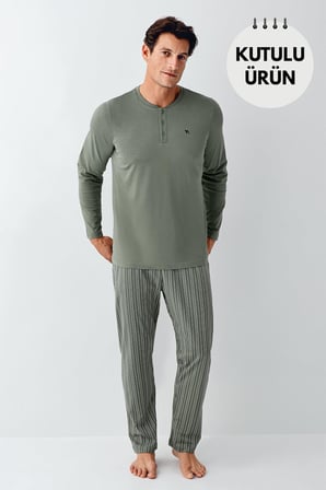 Arnetta Uzunkol Kuutulu Erkek Pijama Takım, %100 Pamuk, Büyük Beden Erkek Pijama Takım