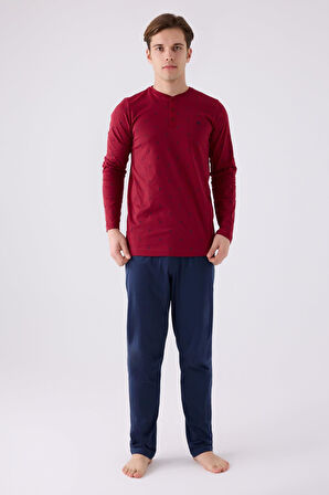 Erkek Bordo Mevsimlik Pijama Takım,%100 pamuk