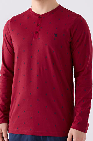 Erkek Bordo Mevsimlik Pijama Takım,%100 pamuk