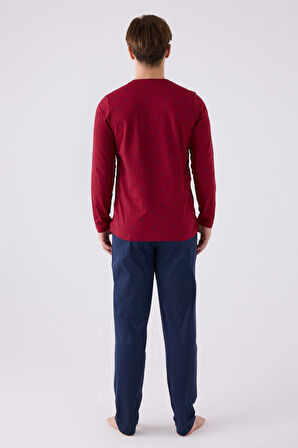 Erkek Bordo Mevsimlik Pijama Takım,%100 pamuk