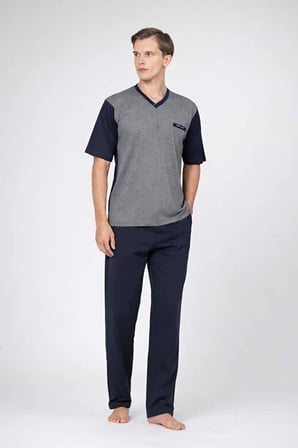 Erkek 3'lü Pijama Takım, Jakarlı, %100 Pamuklu, Kutulu
