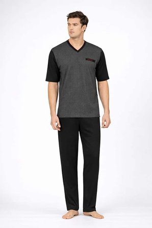 Erkek 3'lü Pijama Takım, Jakarlı, %100 Pamuklu, Kutulu