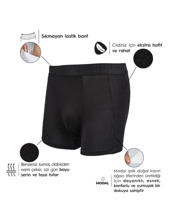 Erkek Siyah Premium Micromodal Boxer, %90 micromodal ve %10 elastan
