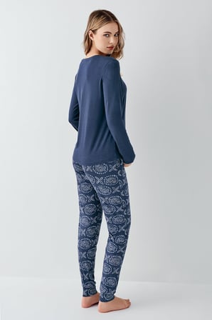 Kadın Koyu indigo Mevsimlik Pijama Takım, %50 modal %50 pamuk