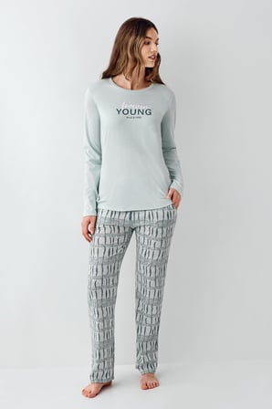 Kadın Açık Yeşil Mevsimlik Pijama Takım, %50 modal %50 pamuk