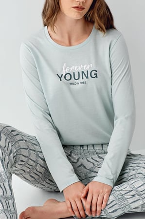 Kadın Açık Yeşil Mevsimlik Pijama Takım, %50 modal %50 pamuk