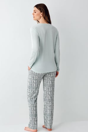 Kadın Açık Yeşil Mevsimlik Pijama Takım, %50 modal %50 pamuk