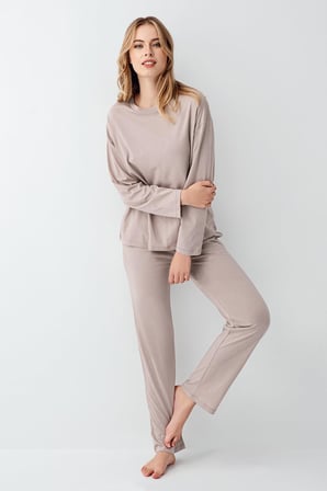 Kadın Düz Renk Pijama Takım, %50 modal %50 pamuk
