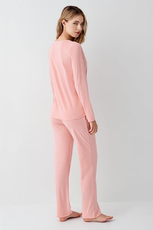 Kadın Gömlek Pijama Takım, Geniş Yakalı, %50 Modal %50 Pamuk