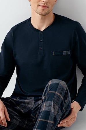Erkek Lacivert %100 Pamuklu Pijama Takım