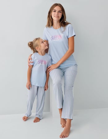 Anne ve Çocuk Pijamaları Ayrı Ayrı Satılır, %100 Pamuk, Kırmızı Kalpli Desen, Anne Kız Pijama Takımı Kombini